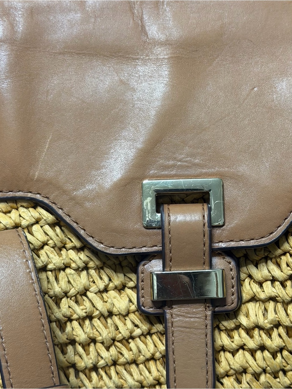 Michael Kors straw tote leather trim xl size bag - Picture 8 of 13